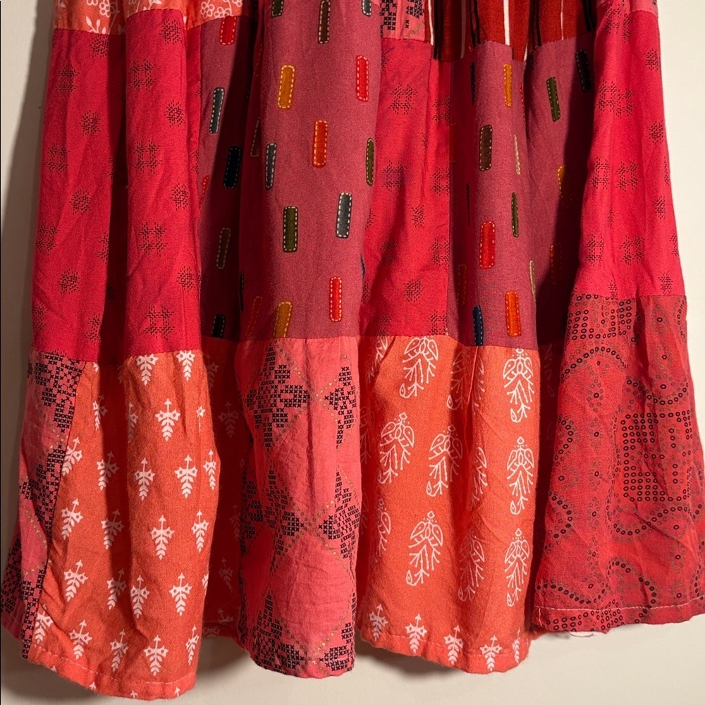 1990s Dead Stock Bohemian Patchwork Red & Pink A Line Skirt XS/Small 0-4 Woman’s - Picture 10 of 17